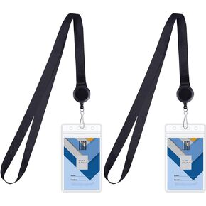 Wisdompro Cruise Lanyard with ID Holder, 2 Pack Neck Lanyard with Retractable Badge Reel & Vertical Double Sided Clear ID Badge Card Holder - Black, Blue