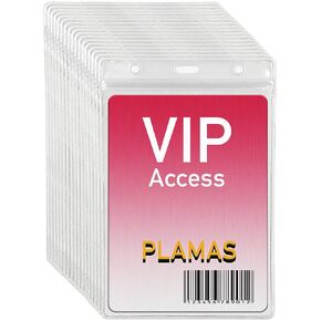 WTQ 50Pcs Sealable Name Badge Holders, Large Vertical VIP Badge Holder, Fit 3.5" x 5" Inserts, Clear Plastic Name Tag Holder, Resealable & Waterproof, PVC Card Badge Protector