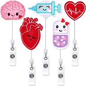 Zonon 5 Pieces Cute Nurse Badge Reels Felt Retractable Badge Reels Nursing Name Holder Practical ID Holder Gift for Nurses Teachers