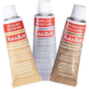 AMACO Rub n Buff Wax Metallic Finish 3 Color Kit - Antique Gold Silver Leaf and Gold Leaf 15ml Tubes - Versatile Gilding Wax for Finishing Furniture Antiquing and Restoration - 3 Rub and Buff Colors