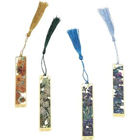 Oil Painting Flower Set of 4 Metal Bookmarks with Chain，Perfect Gift for Art Lovers and Bookworms Metal Bookmarks for Women