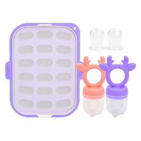 Morlike Silicone Baby Fruit Food Feeder & Breastmilk Popsicle Freezer Molds Tray, Baby Teething Relief Toys & Infant Self Feeding Storage Containers Set, BPA Free (Green & Mint)