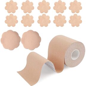 Breast Lift Tape for Large Breast, Boob Tape Breathable Chest Support Tape, Athletic Tape Body Tape with Reusable Nipple Cover and Adhesive Bra Nude
