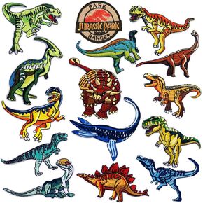 Dinosaur Iron on Patches Dinosaur Embroidered Applique Patches Badge Morale Decoration Sew on Patches for Jacket Jeans Backpacks Hat Clothing (14 Pcs)