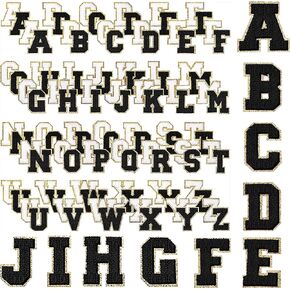 52 Pack Letter Patches A-Z Iron On Repair Patches Alphabet, Glitter Letter Iron On Letters Applique Patches Embroidered Sewing for Clothing, Hats,Bags, Shoes (2.6'' White,Black)
