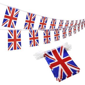 Canvas Union Jack Bunting String Flag 3.6m/12ft Long with 12 Triangular Flags Bunting British Banners Party Decor British UK Patriotic Themed Bunting Banner for National Royal Party Decorations
