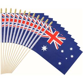 25Pack Small Australia Flag Handheld Mini Australian Flags on Stick 5x8 Inch