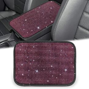 Bling Bling Car Armrest Cover Luster Crystal Car Center Console Cover Protector Universal Auto Arm Rest Cushion Pads Car Interior Decor Accessories, Women Fashion Bling Armrest Cover For Car, Black