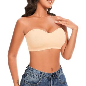 Strapless Bras for Women Wireless Bandeau Bra Invisible Tube Tops Bra Bralette Padded Seamless