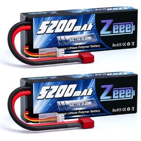 Zeee 2S 5200mAh Lipo Battery 7.4V 80C Hard Case Battery with Deans Plug Compatible for 1/8 1/10 RC Vehicles Car Slash RC Buggy Truggy RC Airplane Racing Models(2 Pack)