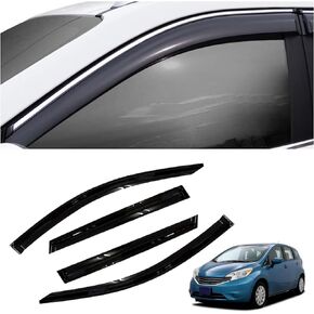 4 Pieces Tape-on Extra Durable Rain Guards Fit for 2014-2019 Nissan Note/Versa Note Hatchback,Window Deflectors,Window Visors (Smoke Black)