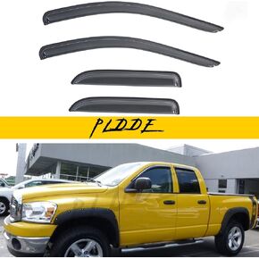 4pcs Compatible with 02-08 Dodge Ram 1500 03-09 Dodge Ram 2500/3500/4500/5500 Quad/Crew Cab Front+Rear Smoke Sun/Rain Guard Outside Mount Tape-On Window Visors