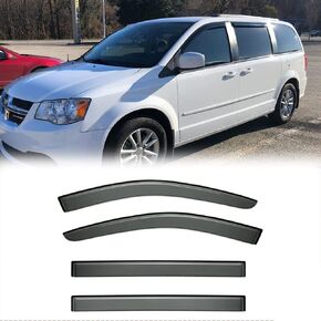 94251 Side Window Wind Deflectors, 4pcs Out-Channel Tape-On Sun Rain Guards Set, Nice Window Visor fit for 2008-2018 Dodge Grand Caravan, 2008-2016 Chrysler Town & Country