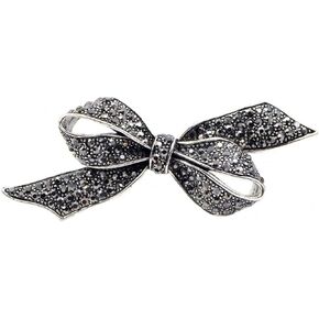 Rhinestone Black Flower Brooches Women Vintage Antique Silver Brooch Pin Elegant Exquisite Broches