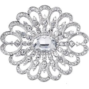 Gyn&Joy Crystal Rhinestones Flower Ribbon Wedding Bridal Corsage Brooch Pin
