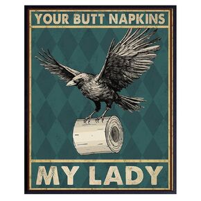 Funny Bathroom Decor Wall Art - Green Bathroom Decor for Women - Raven Gothic art Home Decor - Wicca Wiccan Goth Room Decor - Bathroom Pictures - Witch Witchy Wall Decor - Witchcraft Pagan Decor