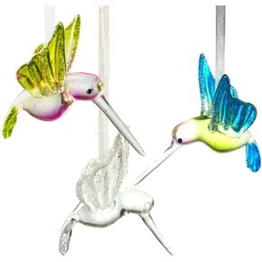 Hummingbird Christmas Ornaments with Glitter Accents - Set of 3 - Handblown XmasOrnaments - Holiday Decorations Gift for Bird Lover