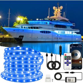 50FT Waterproof Marine LED Strip Lights with Remote, Pontoon Boat Lights App Control, 12V Interior LED Blue Strip Lights for Boat, Night Fishing Lighting for Kayaks, Jon Boats, Decks and Bass boat