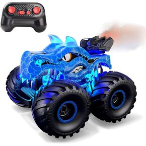 Threeking 1:18 Dinosaur RC Car Remote Control Cars Trucks Toy 4WD Off-Road Car Toys with Lights Spray Suitable for All Terrain Gifts Presents for Boys/Girls Ages 6+ Blue