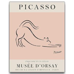 Pablo Picasso Cat Wall Art | 11x14 UNFRAMED Paris Museum Exhibition Poster | Tan, Pink, Black
