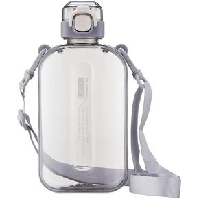 25 oz Flat Water Bottle Travel Flask Portable BPA Free Square Water Bottle Leakproof Slim Water Bottles for Purse Travel Sports(Grey)