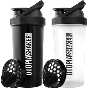 Utopia Home Protein Shaker Bottle - (Pack of 2) 28-Ounce Shaker bottles For Protein Mixes - Fitness Sports Classic Protein Mixer Shaker Bottle (Black & Clear/Black)