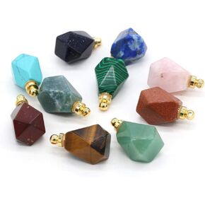 Natural Stone Perfume Bottle Pendants Charms Essential Oil Bottle Stone Essential Oil Diffuser Necklace for Women Necklace Jewelry Gift（Random 3 Pieces）