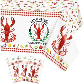 لوازم الحفلات من PHOGARY Crawfish Boil - 3 قطع مفرش طاولة جراد البحر من البلاستيك غطاء طاولة جراد البحر الأحمر ديكورات حفلات غليان المأكولات البحرية - ديكور طاولة مستطيل 108 × 51 بوصة...
