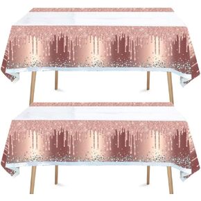 Tablecloth Glitter Diamonds Happy Birthday Tablecloth Girl, Decorations 70 inches x 42 inches for Pink Rose Golden Party Supplies (1)
