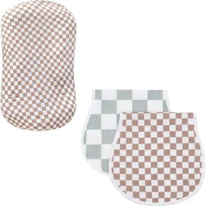 LifeTree Muslin Baby Burp Cloths Sets and Muslin Lounger Cover - 70% Viscose from Bamboo and 30% Cotton for Newborn Baby Girls and Boys (Checkered)