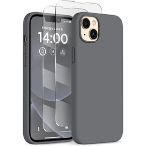 Designed for iPhone 14 Plus Case Silicone, with 2X Screen Protectors, Full Body Shockproof Protective Cover, Liquid Silicone Slim Thin Phone Case for iPhone 14 Plus 6.7", Black