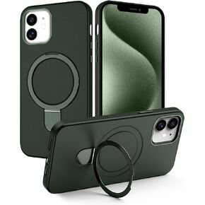 Compatible with iPhone 12 Case/iPhone 12 Pro Case 6.1" with Magnetic Ring Kickstand [Compatible with MagSafe] [Soft Anti-Scratch Microfiber Lining] Premium Leather Shockproof Case,Green