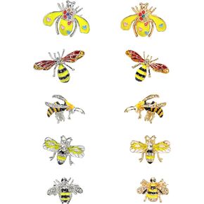 10 Pack Cute Bee Brooch Pin Set Enamel Crystal Animal Lapel Brooches Novelty Funny Pins Badges for Women Girls Boys Clothing Bags Backpacks Jackets Hat