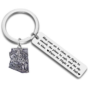Pilot Gift Flight Attendant Gift Fly Safe Keychain Pilot Graduation Gift Airplane Pilot Aviation Gift State Map Charms
