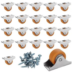 24 PCS 1" Small Casters Wheels, Mini Fixed Caster Wheels with Metal Top Plate, Silent Ball Bearing TPR Wheels for Furniture Rolling Cabinet Trundle Bed Drawer with 60 Screws