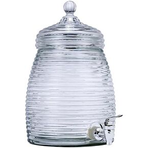 Elegant Mini Beehive Glass Beverage Dispenser with Glass Lid and Spigot - Hold 1.3 Gallons of Your Favorite Beverage - for Outdoor Dining, Parties, Outdoor Events or Tailgating