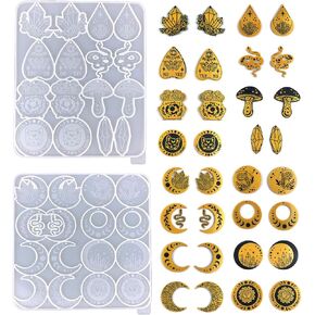 2pcs Moon Phase Earring Resin Molds, Moon Flower Mushroom Butterfly Cat Snake Jewelry Pendant Silicone Molds Casting Mold for DIY Jewelry Crafts