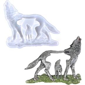 Wolf Resin Molds Howling Wolf Resin Mold Double Wolf Standing Silicone Mold Wall Decor with Lawn Animal Statue for DIY Wall Hanging Window Door Decor