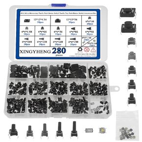 XINGYHENG 280Pcs 6 * 6 * 5mm 4pin (14 Kinds,Each swith 20pcs) Momentary Tactile Push Button Switch Tactile Tact Push Button Switch Assortment Box