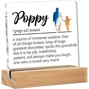 Grandpa Gifts Poppy Gifts From Granddaughter Grandson, Grandfather Gifts for Birthday Christmas Father's Day, Poppy Definition Clear Acrylic Desk Decorative Sign for Home, 4 x 4 Inches
