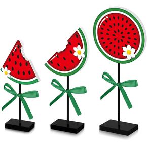 3 Pcs Summer Watermelon Standing Table Centerpiece Watermelon Wood Table Decor Summer Wooden Watermelon Table Sign Rustic Table Topper Sign for Farmhouse Home Kitchen Party Decoration
