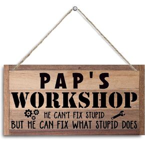 Pap's Workshop Sign Gift for Grandpa, Decorative Hanging Wall Plaque Wood Sign, Tool Room Decoration, Farmhouse Garage Decor, Funny Workshop Sign, Pap Gift for Birthday Christmas Father's Day