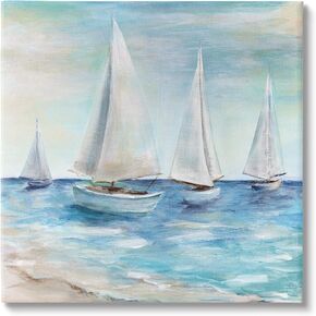 Stupell Industries Sailboats Floating Peacefully Daytime Beach Shoreline Painting Canvas Wall Art, Design By Marilyn Dunlap