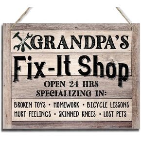 Rustic Sign, Father's Day Gift, Grandpa's Gift, Hanging Printed Wood Wall Art Sign, Dad's Fix-It Shop Décor Sign, Man Cave Décor, Vintage Sign Gift for Grandpa, Auto Shop Sign, Workshop Sign
