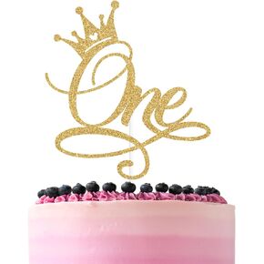Gold Glitter One Cake Topper, Happy 1st Birthday/Wild One/Princess Happy 1st Birthday, Princess Themed Baby's 1st Birthday Baby Shower Party Decorations Supplies