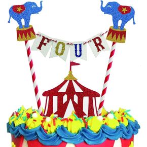 Circus 3rd Birthday Cake Topper, Three Years Old Birthday Circus Theme Photo Booth Props for little Boy or Girl Cake Smash Party Cake Decorations Supplies, Glitter (Circus Three Birthday)