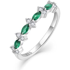 Women Stackable Ring 925 Sterling Silver Emerald Sapphire Birthstone Cubic Zirconia Eternity Rings Anniversary Birthday Jewelry Statement Band Size 5-10