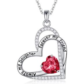 Iefil Birthstone Necklace for Daughter - 925 Sterling Silver Birthstone Necklace for Daughter | Daughter Birthday Gifts | Daughter Gifts From Mom | Jewelry Gifts for Daughter In Law