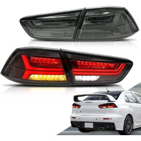 VLAND Led Tail lights Compatible with Mitsubishi Lancer & EVO X 2008-2021(Not Fit Sportbacks/fortis/io) w/Dynamic Animation w/Sequential, Pair Rear Lamp Assembly Smoke/Tinted