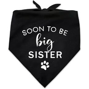 Funny Soon to Be Big Sister Black Cotton Pet Dog Bandana, Gender Revealing Photo Prop Pet Dog Bibs Accessories Birthday Wedding Party Gift for Dog Lovers Owner